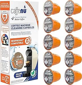 Caffenu 10-Pack Nespresso Cleaning Pods - For Nespresso Original Line Machines - Nespresso Cleaner For Improved Coffee Flavor | Cleaning pods for Nespresso Originaline machines, remove built-up residue, sharpen coffee flavor, pair with a descaling kit.
