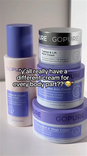 "Wait, you have a DIFFERENT product for each body part? 🤔 Your skin varies from head to toe... so why use the same product everywhere? 🦢 NECK: Ultra-delicate skin that's much thinner than your face with fewer oil glands- needs lightweight nourishment to plump and lift the look of skin. 💪 ARMS: Prone to losing elasticity and developing that "crepey" texture - requires targeted ingredients to restore visible tone and contour. 🤰 BELLY: Thinner skin that stretches, contracts, and handles SO much