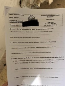 Question 1: Suitable Reagents/Techniques for Identification (5 ... | Filo