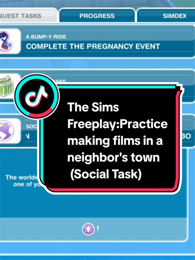 The Sims Freeplay:Practice making films in a neighbor's town (Social Task) #sims #fyp #fypシ #gaming #simsfreeplay #fypage