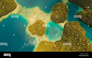 Aerial view: Bucas Grande Island, Sohoton Cove. Philippines. Tropical sea bay and lagoon, beach. Tropical landscape hill, clouds and mountains rocks with rainforest. Azure water of lagoon. Shore Landscape Bay. Aerial video.Seascape. Travel concept Stock Photo - Alamy