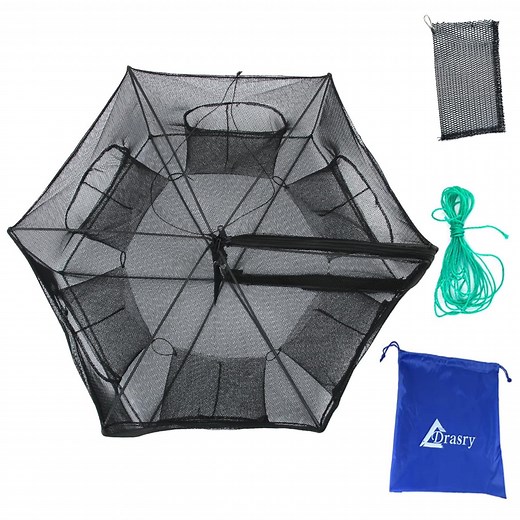 Drasry Fishing Bait Trap Fish Minnow Crayfish Crawdad Shrimp 6 Hole Foldable Cast Net Collapsible Dip Cage