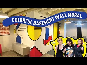 Pop art perfection: A bold, bright, geometric basement wall mural