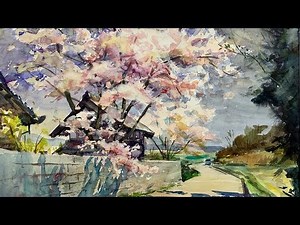 Cherry Blossom (Sakura) trees landscape - Healing Watercolor Art - Calming