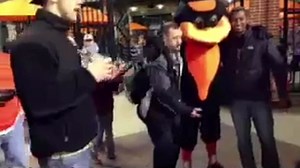 Baltimore Orioles Mascot -- PUNCHED IN THE NUTS ... Mascot Fights Back