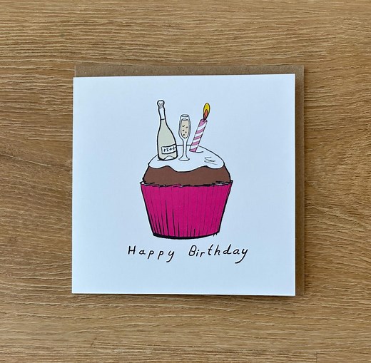 Carte d'anniversaire champagne, cartes joyeux anniversaire prosecco, cupcake, vin mousseux - Etsy France