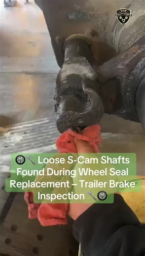 🛞🔧 Loose S-Cam Shafts Found During Wheel Seal Replacement – Trailer Brake Inspection 🔧🛞 While performing a wheel seal replacement on this trailer, our specialist tech identified loose brake S-cam shafts. This is a critical finding, since S-cams are responsible for applying and releasing the brake shoes evenly inside the drum. 💡 Why loose S-cam shafts are a serious concern: S-cam shafts rotate when air is applied, pushing the brake shoes outward against the drum. When the shafts or bushings 