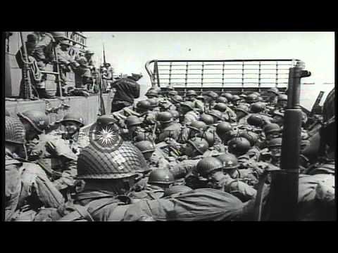 US LST (Landing Ship, Tank) heads for Normandy prior to its invasion in World War...HD Stock Footage