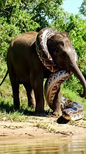 A giant anaconda snake try to kill elephant #reelsfb #elephant #snake #anaconda #wildlife | World Discovery TV