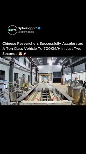 Xploring GPT5 on Instagram: "Most vehicles accelerate. This one teleports. 🤯🚀 You are watching a test of China's "T-Flight" hyperloop, a system that has just set a world record by accelerating a one-ton vehicle to over 700 km/h (435 mph) in just two seconds. This isn't a train; it is a demonstration of pure electromagnetic physics. The pod levitates using powerful magnets to eliminate friction, while a linear synchronous motor—essentially an "unrolled" electric motor stretching the length of t
