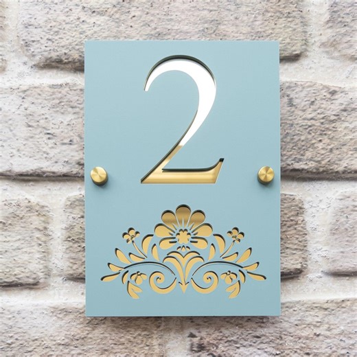 Personalised House Sign Mirror Back Vertical Floral Design With Standoff Plaque, New Home Gift, Address Sign, First Home, Door Number - Etsy UK