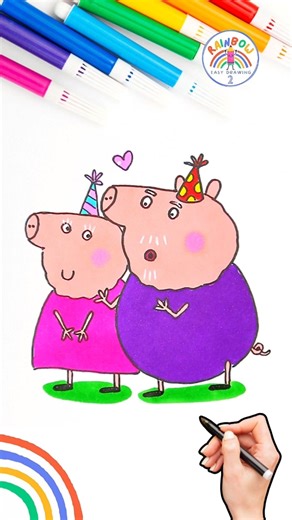 How to Draw Peppa Pig | Draw Peppa Granny Pig and Grandpa Pig Easy 🌈🐽 #peppapig #shorts #love