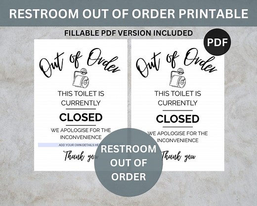 Printable Restroom Out of Service Sign, A4 Toilet Out of Order Notice - PDF Download - Etsy Canada