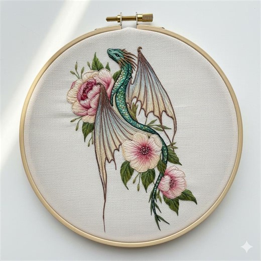 Floral Dragon Hand Embroidery, Dragon Embroidery Design, Instant Download (PDF Template) - Etsy