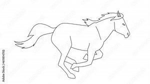 Running Horse Animation (Part 1), On Isolated White Background. Colorless 2d Hand Drawn Animation