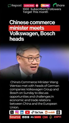 Chinese commerce minister meets Volkswagen, Bosch heads