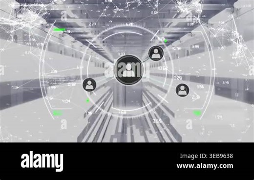 Animation of network of connections with icons over computer servers. Global computing, connections, networks and data processing concept digitally generated video Stock Video Footage - Alamy