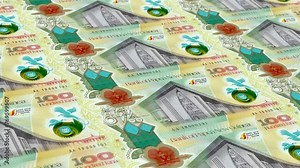 Papua New Guinea 100 Banknotes Money Printing House, Printing One Hundred Papua New Guinean Kina, Printing Press Machine Print out Papua New Guinean Kina, Being printed by currency press machine 100