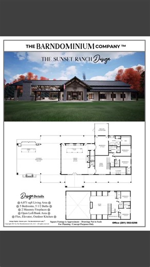 Stacee Lynn on Instagram: "🔥 Our followers can’t stop talking about The Sunset Ranch Barndominium Design — and it’s easy to see why. This isn’t just a Barndominium... it’s a statement. From the show-stopping 6,071 sqft layout to the jaw-dropping great room with vaulted ceilings and two massive masonry fireplaces—every detail is designed to impress. Oh, the options! This could be your home, a wedding venue? And AirBnB. Or make the detached garage a rental. Either way you are making money? ✨ Whet