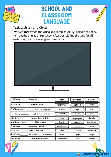 SCHOOL AND CLASSROOM LANGUAGE Worksheet