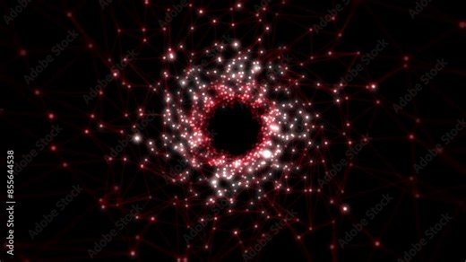 Dynamic abstract network visualization with red and white connecting lines forming a circular pattern on a black background. Ideal for technology, digital connectivity, and network themes Stock Video