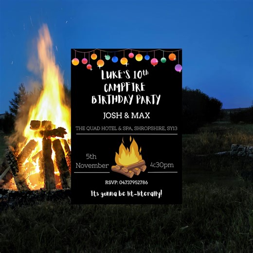 Bonfire Birthday Invitation: Campfire Party, Editable Template (digital Download) - Etsy