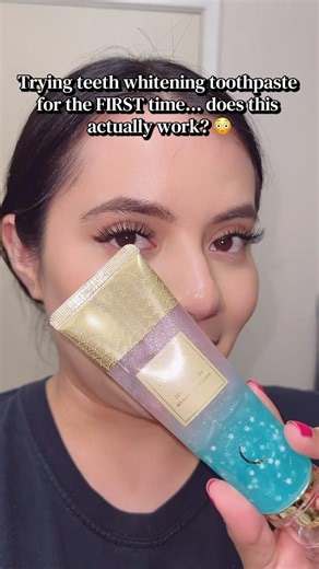 Trying teeth whitening toothpaste for the first time…does this actually work?#teethwhitening#beauty