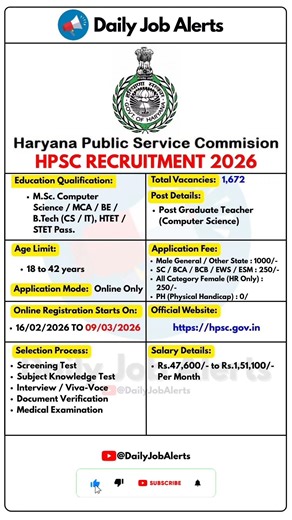 HPSC Recruitment 2026 | New Vacancy 2026 | Daily Job Alerts #shorts
