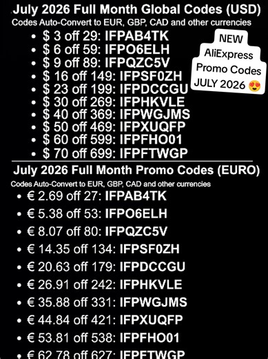 AliExpress NEW Working Promo Codes for today July 22nd 2026 for the whole month until End of July! So make sure to take advantage of these AliExpress codes and discount coupons whil they last! stock is limited! #aliexpress #aliexpress1111 #promocodes #deals #aliexpressfinds