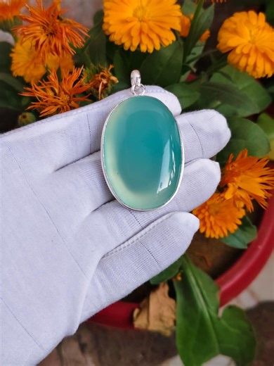 Blue Chalcedony Pendant Necklace, Oval Aqua Gemstone, 925 Sterling Silver Bezel, Handmade Minimal Jewelry - Etsy