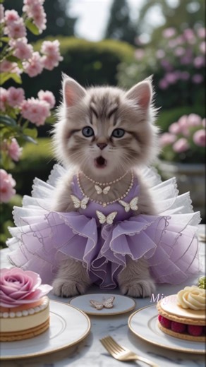 かわいい赤ちゃん子猫の優雅なアフタヌーンティー