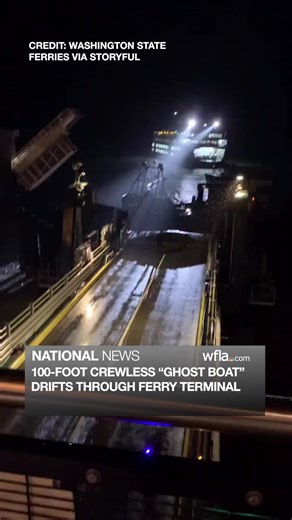 "GHOST BOAT": A crewless "ghost boast" drifted through Mukilteo Ferry Terminal on Dec. 11, confusing employees at Washington State Ferries. https://www.wfla.com/news/video-100-foot-crewless-ghost-boat-drifts-through-ferry-terminal/ | WFLA News Channel 8