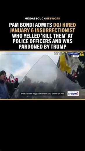 Neguse: That man works for you now right? The man allegedly yelling kill them at police officers? Bondi: He does work for us. Neguse: This is who you choose to hire. Bondi: He was pardoned by President Trump. Follow @meidastouch for more. Help this information get to more voters. 🇺🇸 A well-informed electorate is a prerequisite to Democracy.—Thomas Jefferson | Vote In Or Out