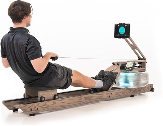 WaterRower Driftwood Wasser-Rudergerät | Das Original für Zuhause aus hochwertigem Massivholz | LightRing & Bluetooth-Monitor | Tablethalterung & WaterRower Connect App