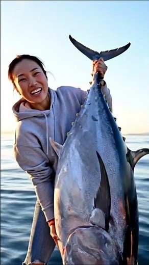 Huge Tuna Catch! Her Smile Says It All . giant fish Tuna. women fishing🎣😄 #Shorts