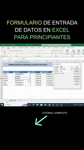 Formulario de entrada de datos en excel para principiantes #dominaexcel #aprendeexcel #tutorialexcel #negocio #excel #excelbasico #usaexcel | Kevin Ramirez