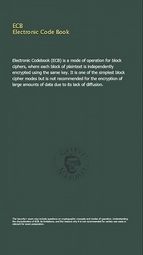 ECB - Electronic Code Book - Security+