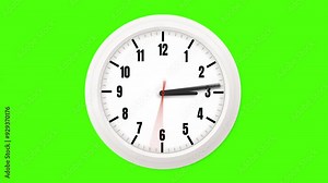 White Clock Face in time lapse on green screen background. Clock loop animation