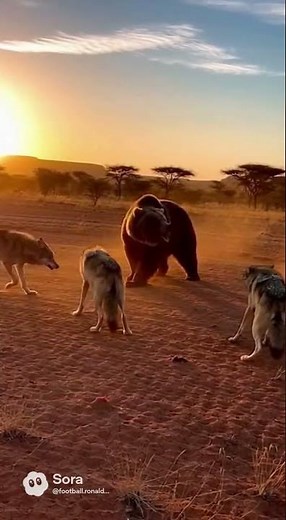 3 Wolves vs One Bear | Epic Wild Animal Battle 🐺🐻 | Sora AI