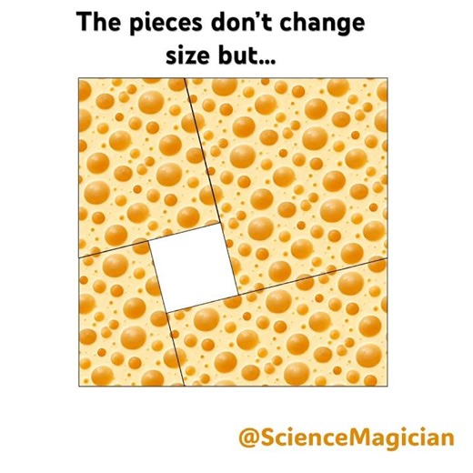 Geometric vanish maths magic illusion. Now with cheese pattern.
