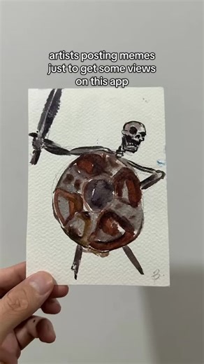 Ayan Issin on Instagram: "raaaaah skeleton #skeletonshieldmeme #skyrim #watercolor #raaaaahskeleton"