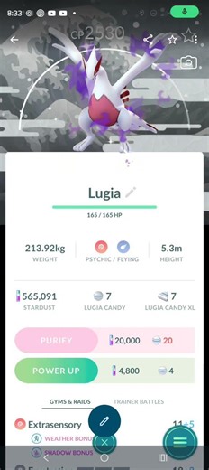 catching shiny background shadow Lugia.