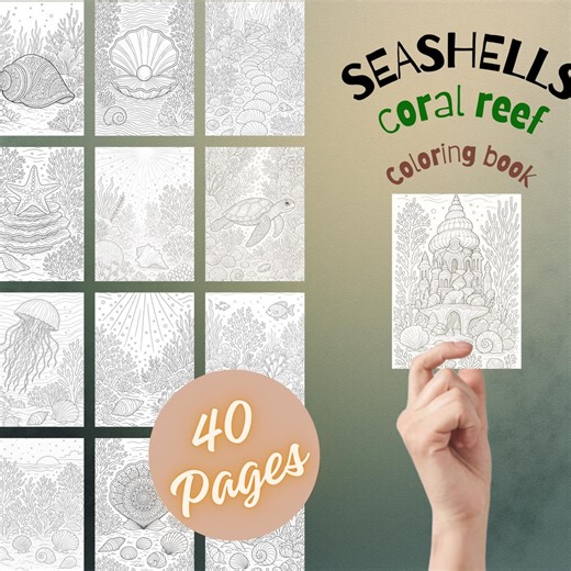 Seashell & Coral Reef Coloring Pages | Ocean Line Art Coloring Book for Kids | Magical Underwater Printable PDF - Etsy