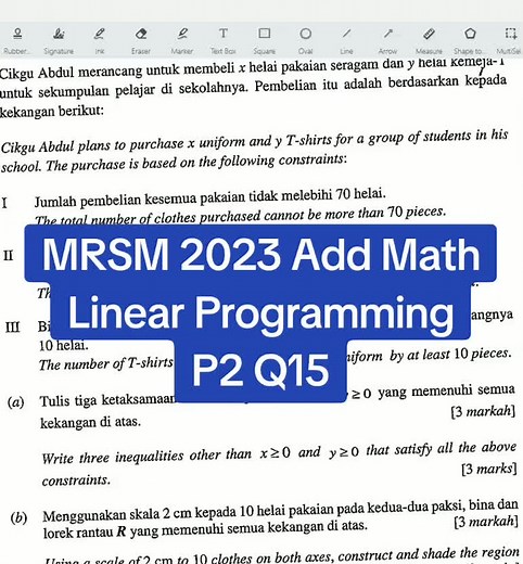 MRSM 2023 Add Math Linear Programming P2 Q15 - Solving Constraints & Graph Drawing