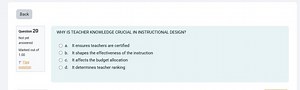 Why is teacher knowledge crucial in instructional design?a. I... | Filo
