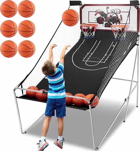 Dual Shot Basketball Arcade Game, Segmart 81"x44" Foldable Indoor Electronic Arcade Basketball Game with 6 Balls, 8 Modes, LED Scoreboard, Air Pump, Battery Powered for Adults, Black - Walmart.com