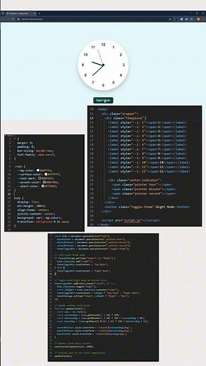 Live Analog Clock with Night Mode | Real-Time Clock using HTML CSS JavaScript Tutorial