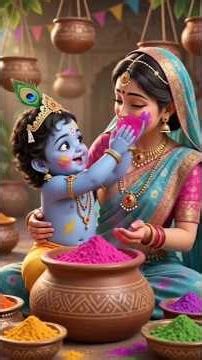 Little Krishna Holi Celebration | Radha Krishna Holi Special 🦚✨ #Shorts#Holi2026 #Krishna