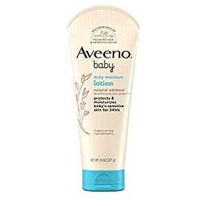 Aveeno Baby Daily Moisture Lotion for Delicate Skin with Natural Colloidal Oatmeal & Dimethicone, Hypoallergenic Moisturizing Baby Lotion, Fragrance-, Phthalate- & Paraben-Free, 8 fl. oz