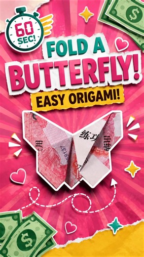 🦋 Fold a Butterfly in 60 Seconds! Easy Money Origami Tutorial 💸 #Origami #MoneyOrigami #DIYcrafts